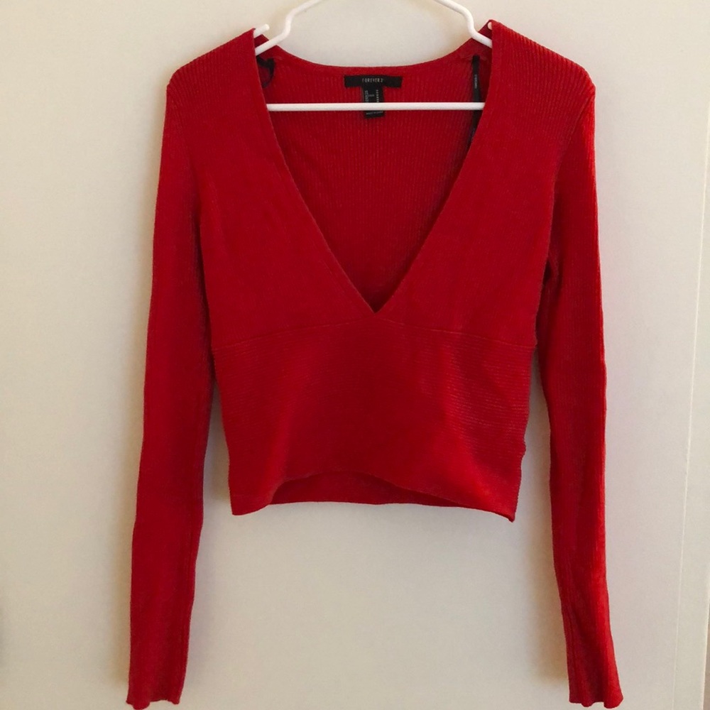 deep v red long sleeve